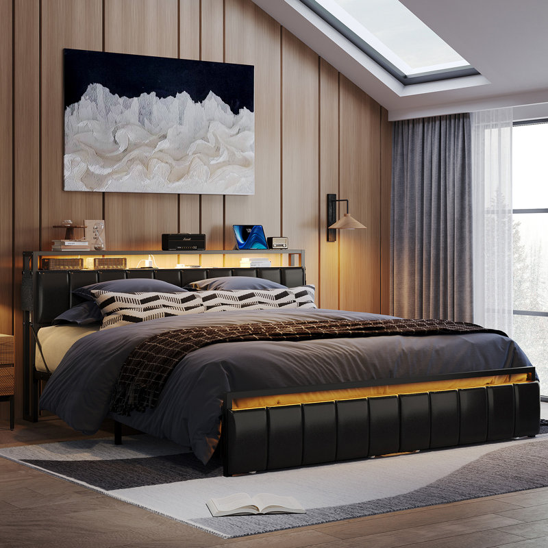 Brisna Upholstered Platform Bed, Queen, Black/Gray