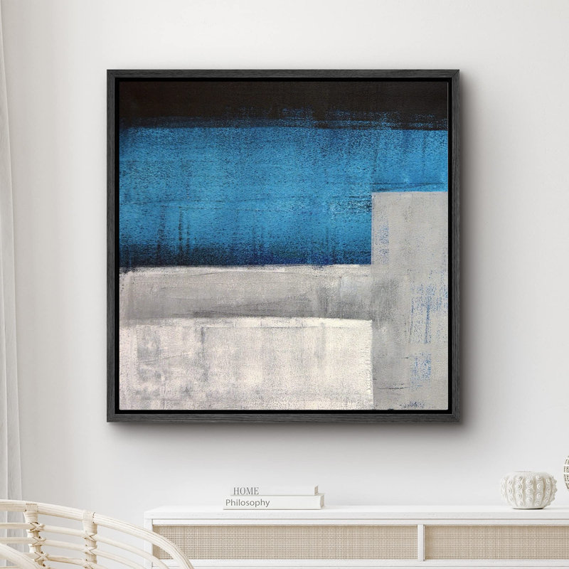 «Blue, Grey White Color Blocks Abstract Shapes Modern Art Alternative Colorful», reproduction d'art sur toile, Noir