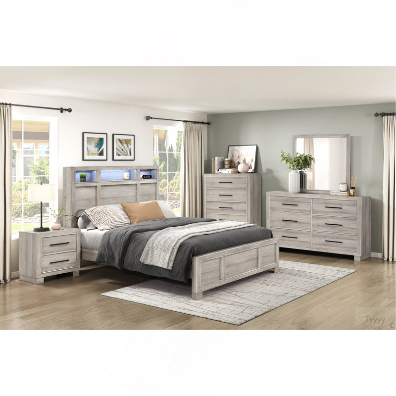 Mobilier de chambre à coucher contemporain à 5 tiroirs avec finition gris moderne