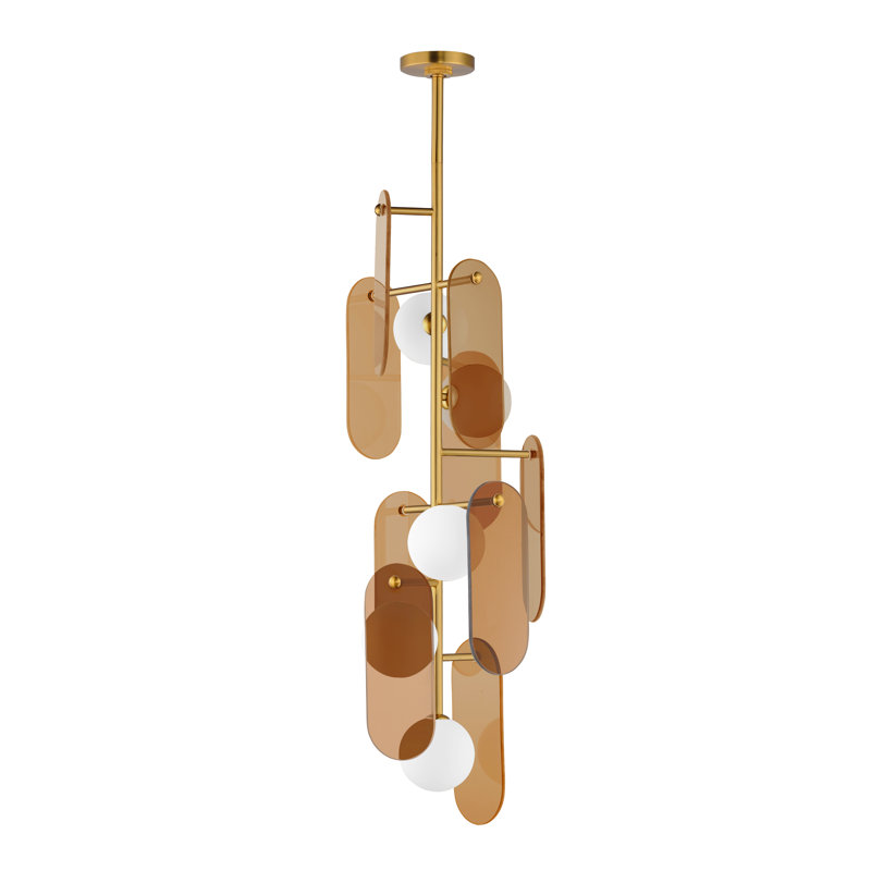 5 - Light LED Pendant, Gunmetal, Glass