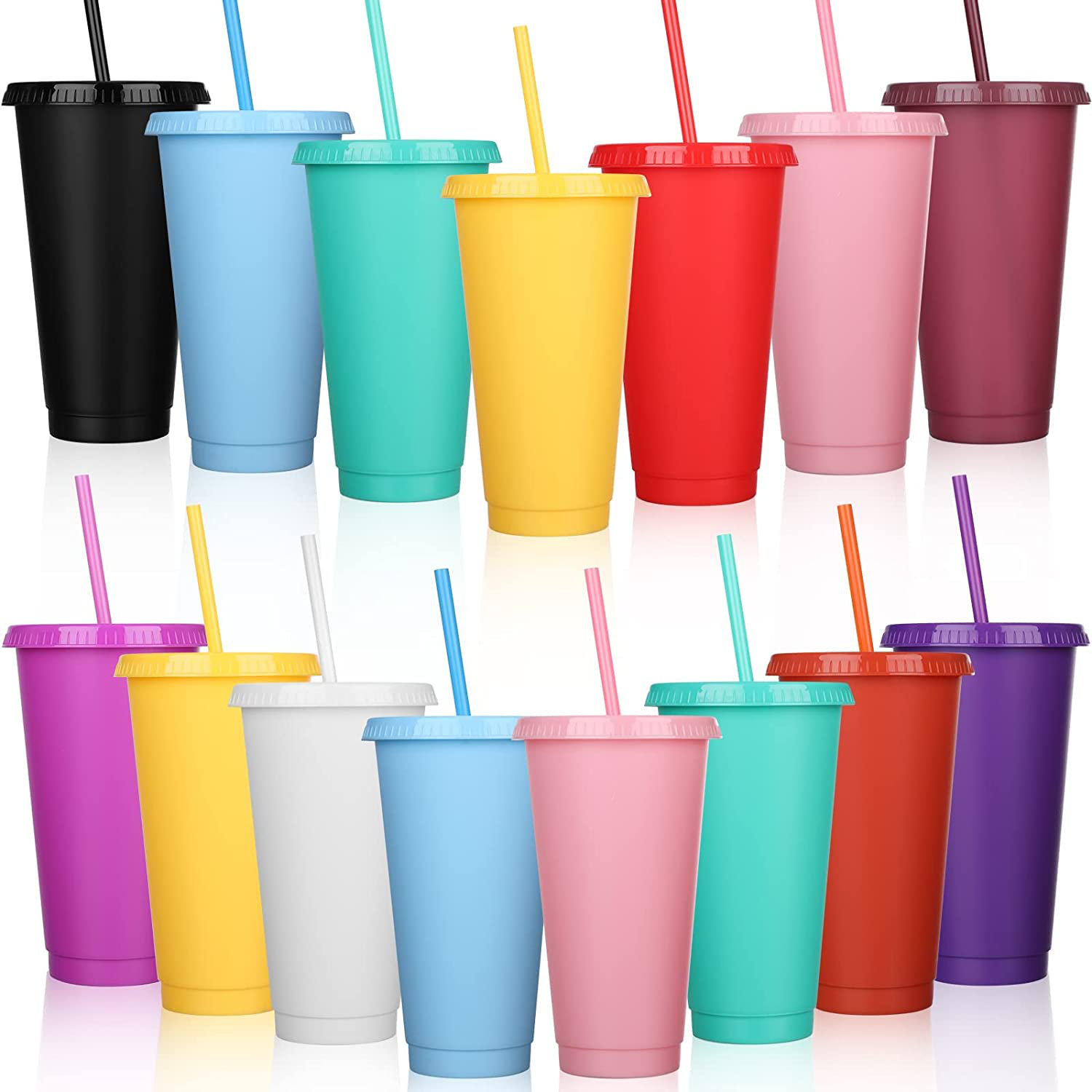 Reusable Plastic Tumblers with Lids & Straws - 4 Pcs 24oz Large Color  Changing Cups for Adults Kids ,Reusable Tumbler with Lids and Straws |  Tumbler