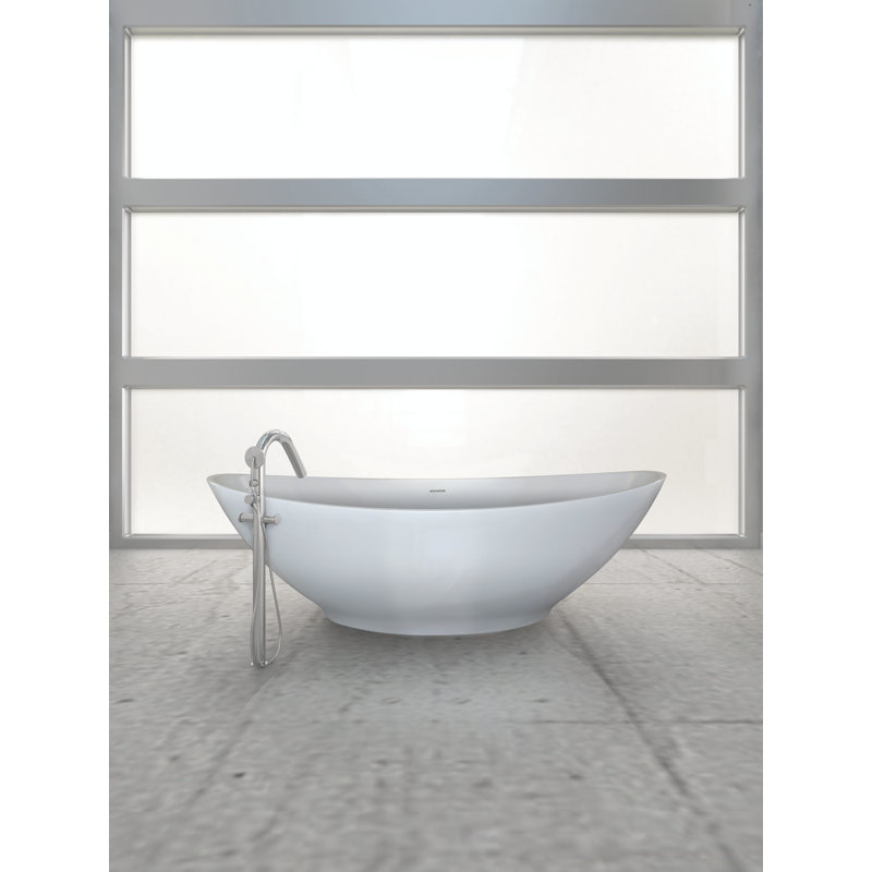 Logan 72'' x 38'' Soaking Solid Surface Bathtub, Matte White, Polished Nickel