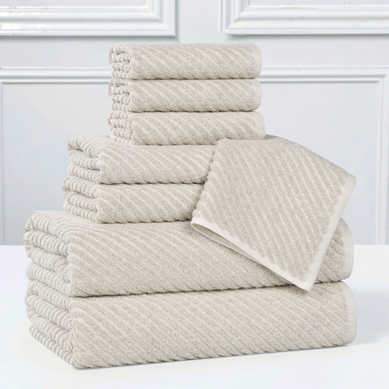  Ensemble de 8 serviettes en coton mélangé super doux et absorbant Amelia, Beige, 8PC (2-Bath, 2-Hand, 4-Face)