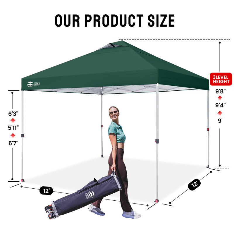 CROWN SHADES 12 Ft. W x 12 Ft. D Commercial Metal Pop-Up Canopy with One Push Setup, Forest Green, Forest Green