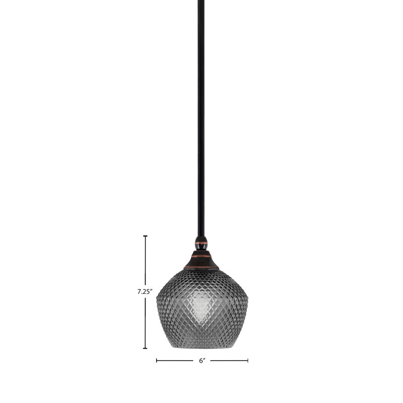 Mini-luminaire suspendu suspendu au fini cuivre noir avec verre texturé de 6 po, Fumée