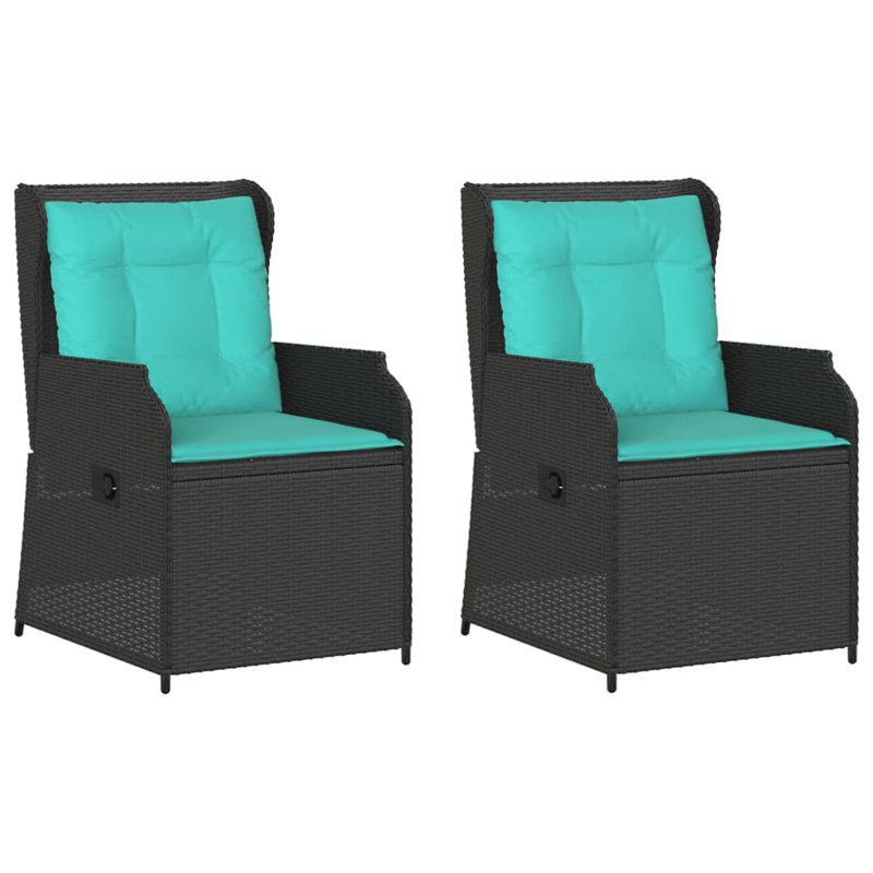 Dakota Fields Reclining Patio Chairs 2 Pcs With Cushions Poly Rattan, Turquoise/Black