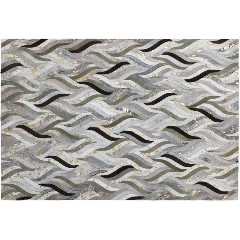 Art Hide Cowhide Abstract Area Rug in Green, Rectangle  9' x 12'