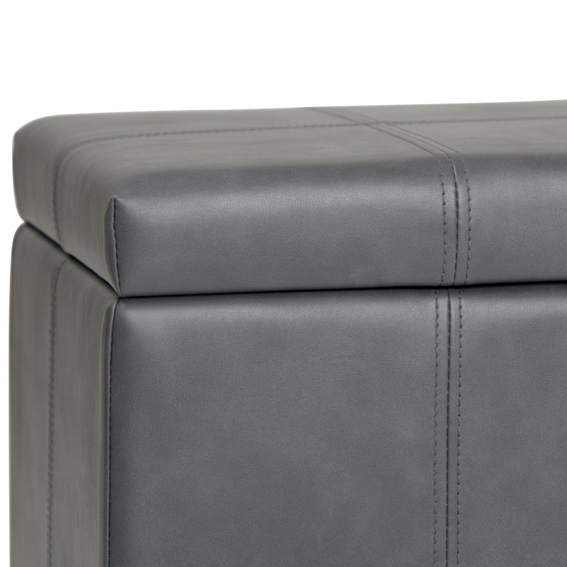 Stone Gray Faux Leather Tufted Storage Ottoman Bench