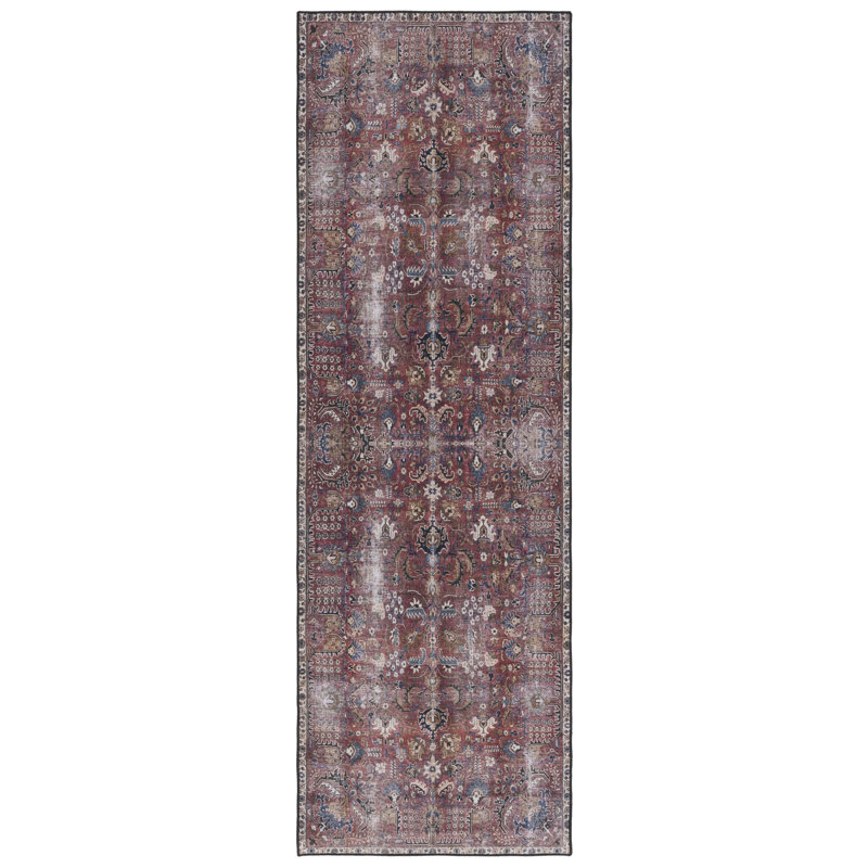 Adon Oriental Red/Beige/Black Area Rug, Runner 2'6" x 8'