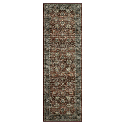 Oriental Machine Washable Rug with Rubber Backing for Living Room Vintage Non-Slip Dining Room Rug Easy-Cleaning Floor Carpet for Bedroom Office Playroom