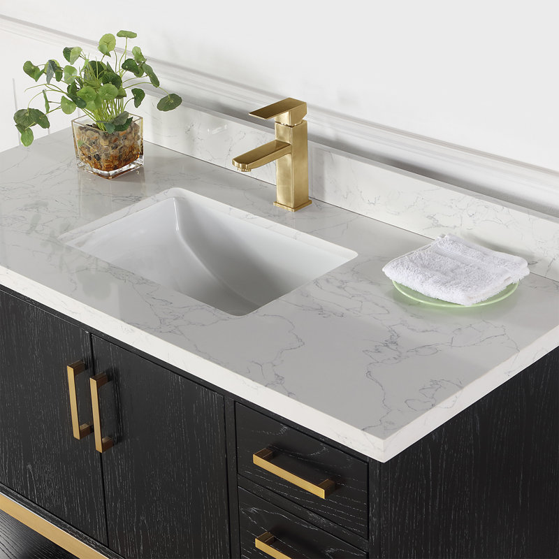 Ensemble de meuble-lavabo simple 48 po Rea, Noir, Doré