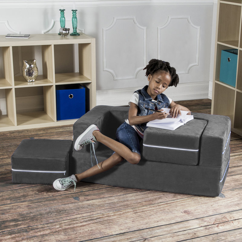 Altermease Zipline Modular Kids Loveseat & Ottomans/Fold Out Lounger, Charcoal