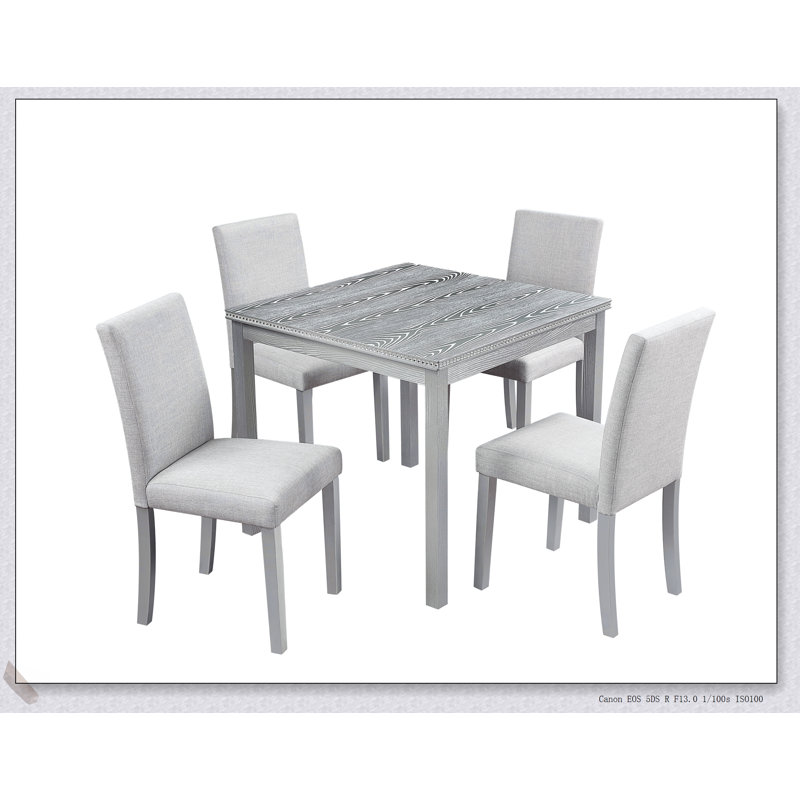Ensemble de table de salle à manger 5 pièces en bois avec table carrée et 4 chaises rembourrées, décoration en cristal pour une expérience culinaire élégante