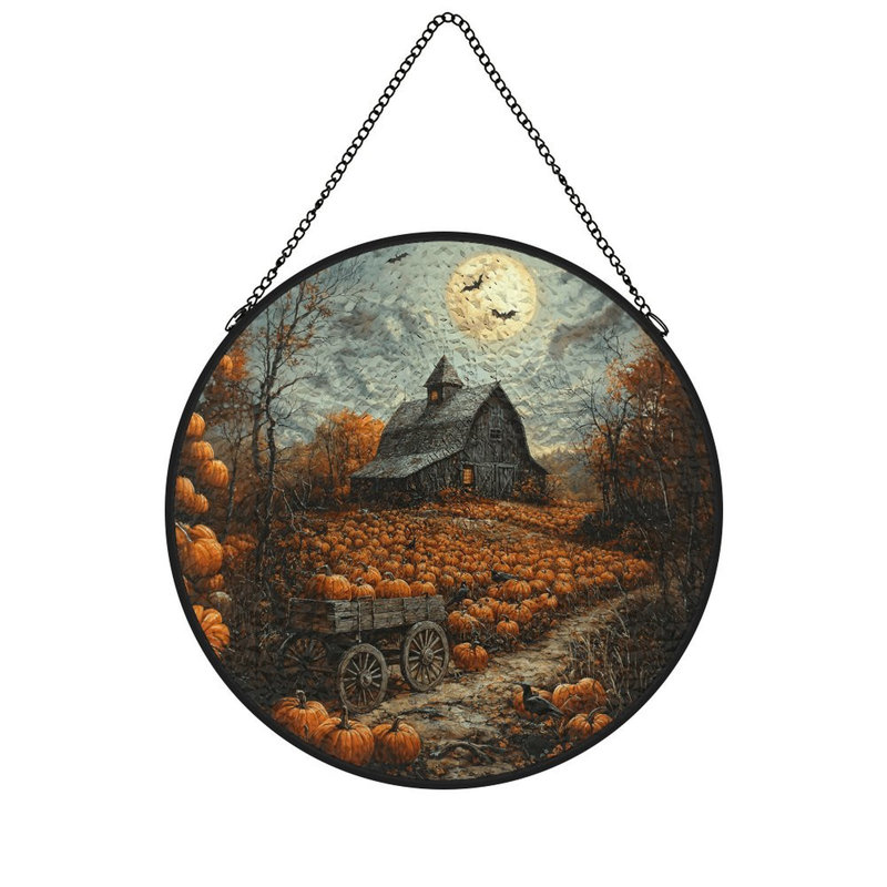 Panneau de citrouille en verre teinté au clair de lune pour fenêtre, 9.8x9.8in(25x25cm)