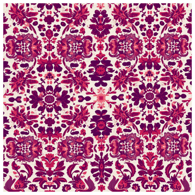 Rideaux de fenêtre à motif damassé rose, mauve et damas - 1 panneau, Blockout, 50" x 92" - 1 Panel