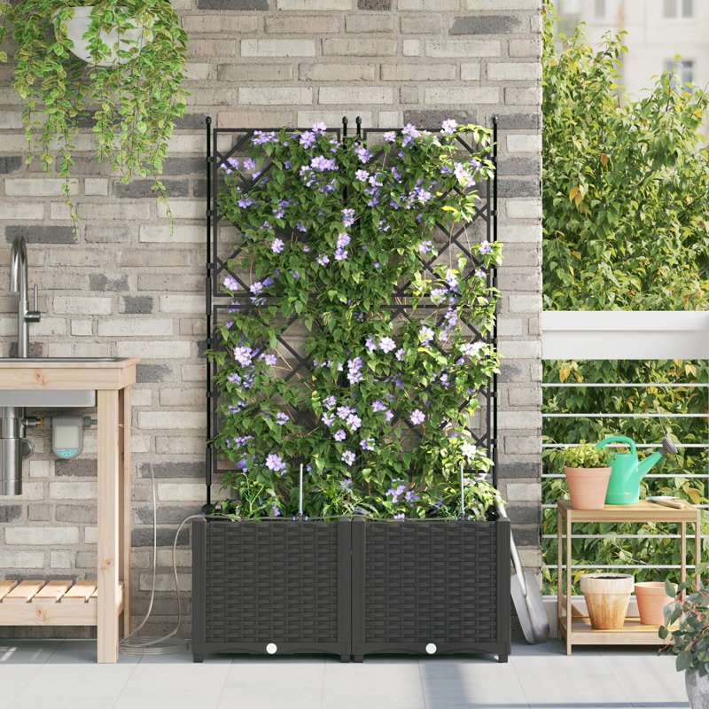 Garden Planter Plastic Resin Planters, Black, 142cm H x80cm W x 40cm D