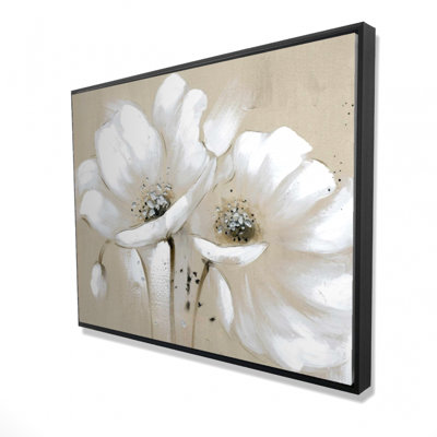 White Abstract Wild Flowers Print On Canvas