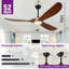 Ventilateur de plafond en bois à 3 pales de 52 po avec lumière, télécommande à 6 vitesses, moteur réversible, 3CCT, à intensité variable, minuterie et fonction mémoire-498975316-491400389