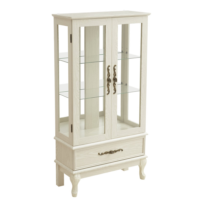 Armoire vitrée avec porte vitrée Curio, Blanc antique