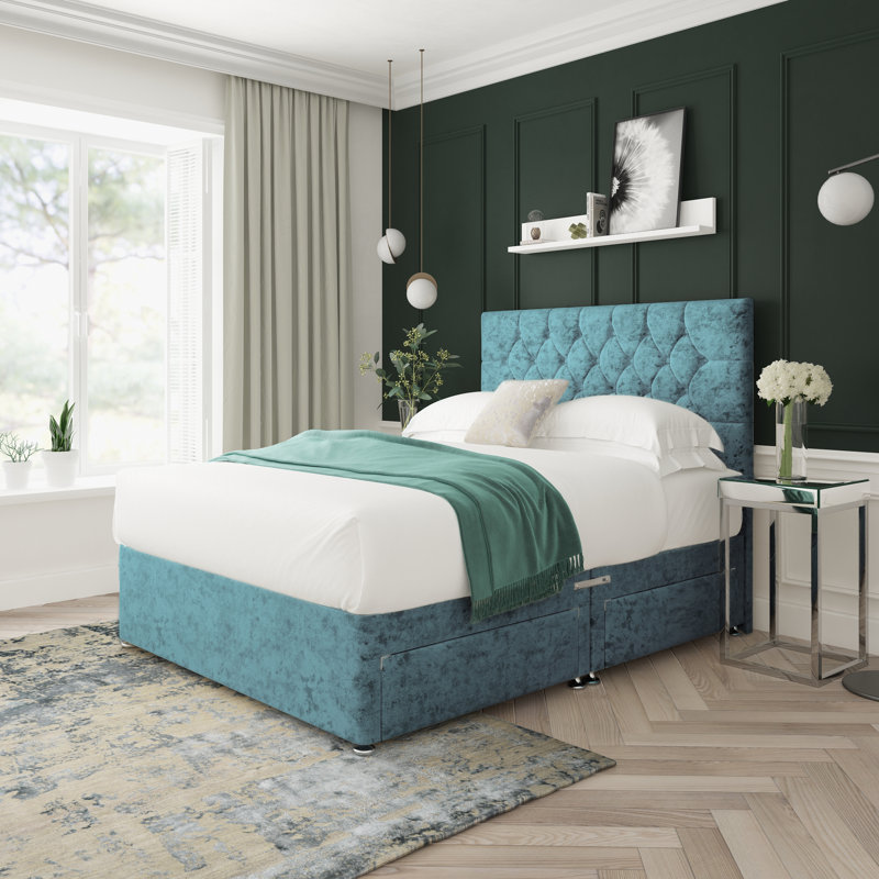 Upholstered Divan Bed, Small Single (2'6), Teal