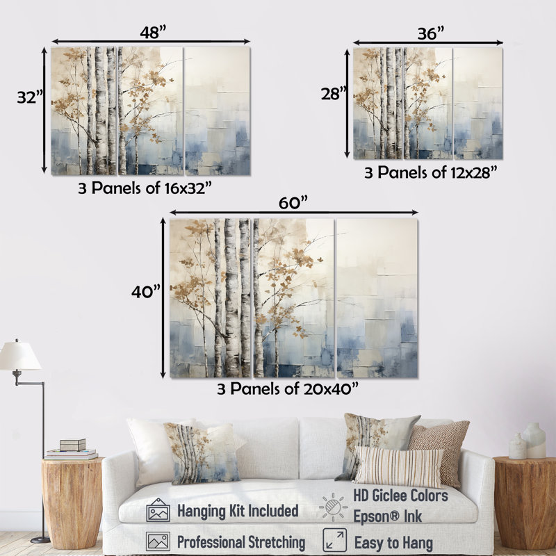 Croce - ensemble d'art mural forêt, Toile tendue, H 40 po x l 60 po x P 1 po