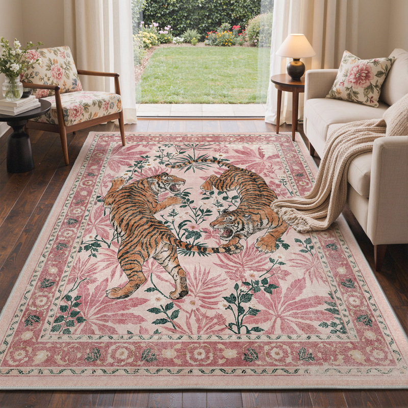 Tapis rose lavable avec envers antidérapant Gemini, Rose, Rectangle 6 pi x 9 pi