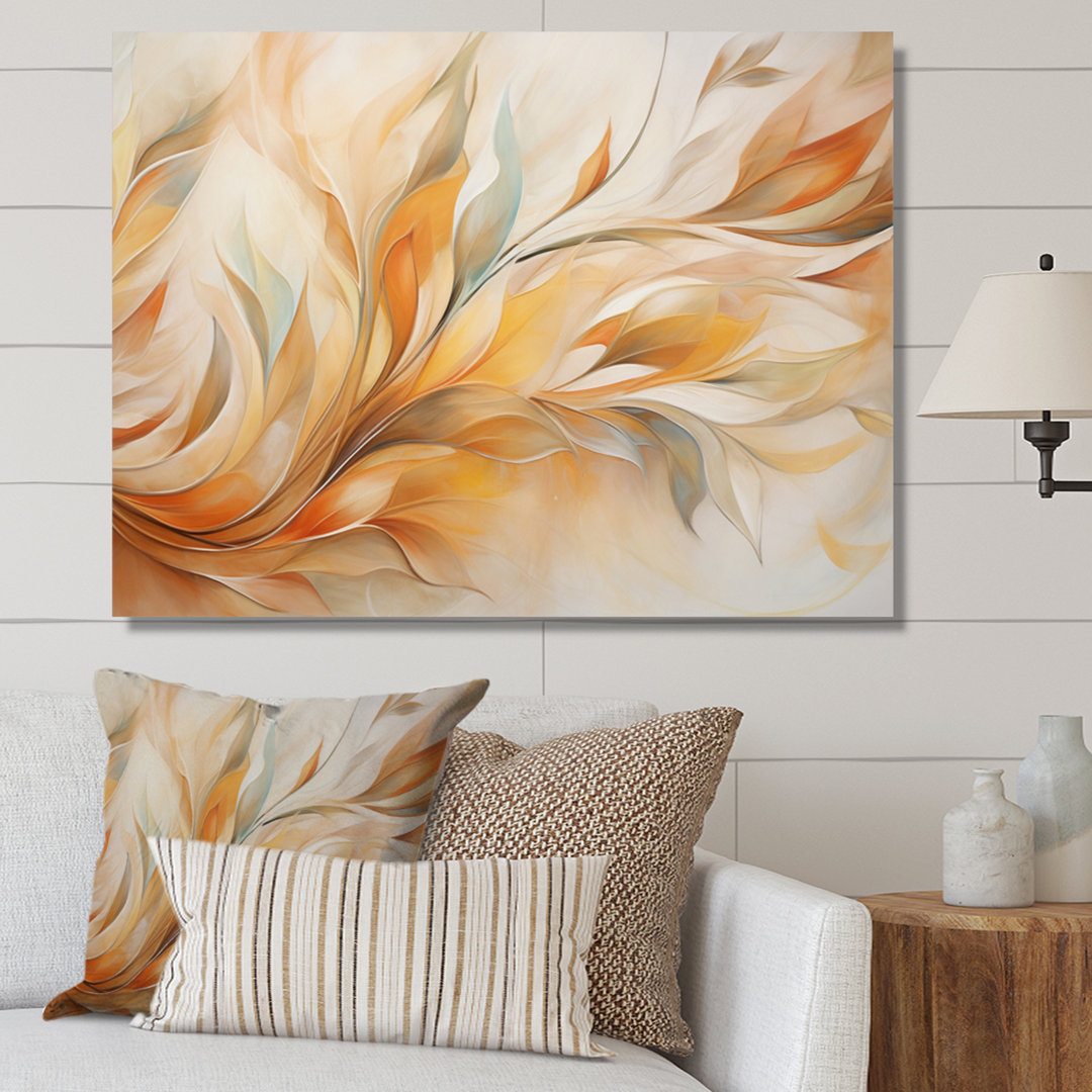 " Beige Yellow Whirling Leaves II " Wildon Home® 