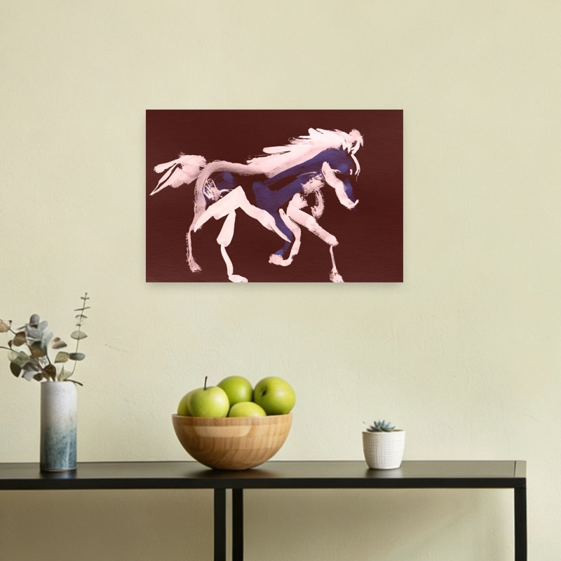 Cheval bleu galopant, impression abstraite, cheval moderne, 12" H x 18" W