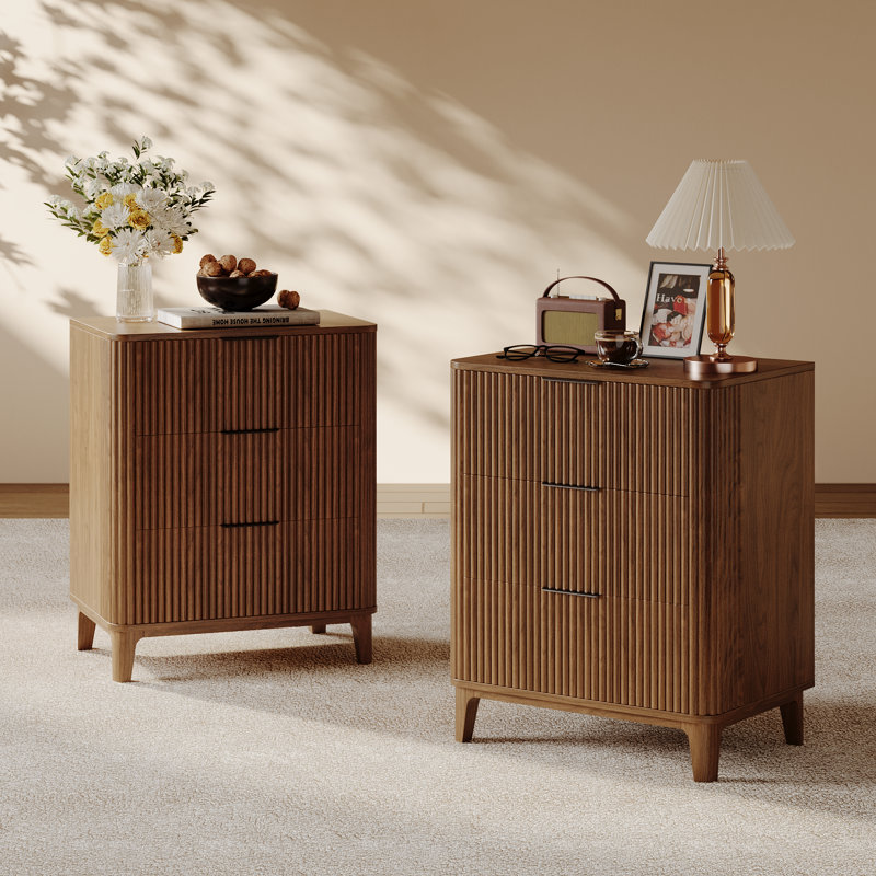 23.62'' W Nightstand With 3 Drawers Set of 2, Walnut