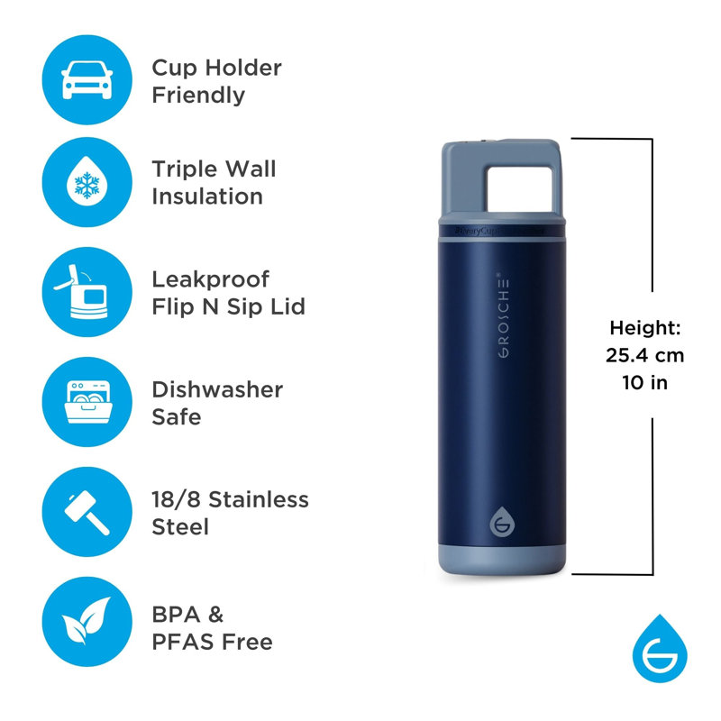 Bouteille d'eau Grosche, 20 oz, Bleu