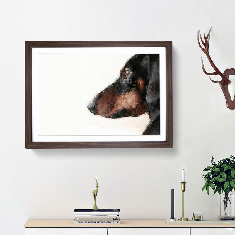 Dachshund Dog - Picture Frame Painting Print, Walnut Framed, 36cm H x 48cm W x 2cm D