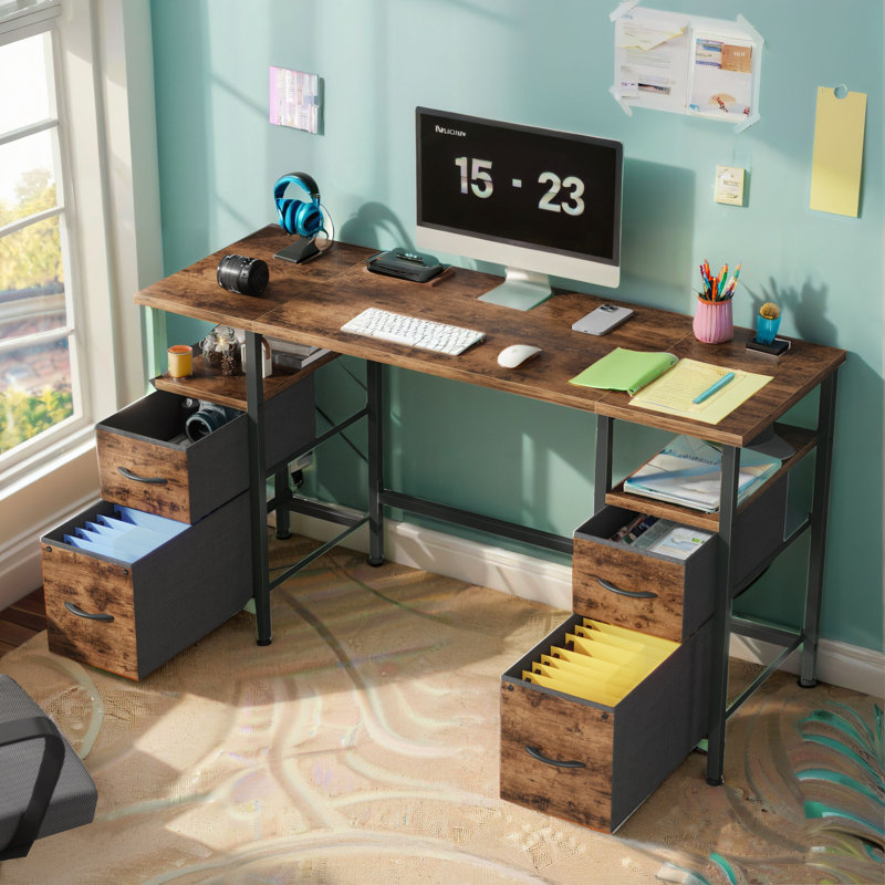 55"W Computer Desk With File Drawer