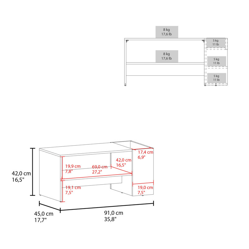 Table basse intelligente avec rangement Smart., Blanc / Naturel