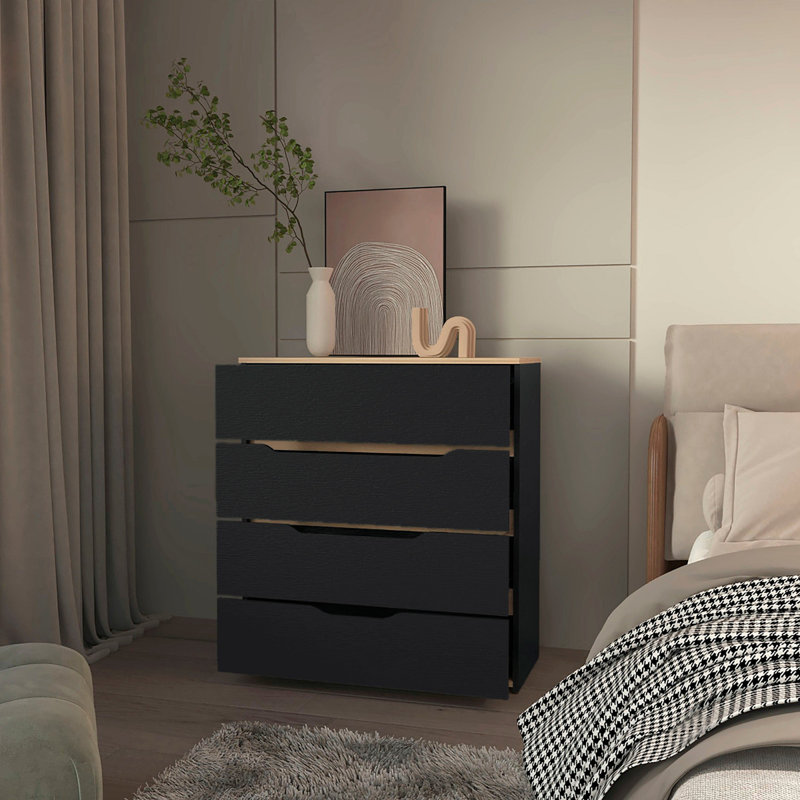 Commode 4 tiroirs Lynbrook Wengue, Noir