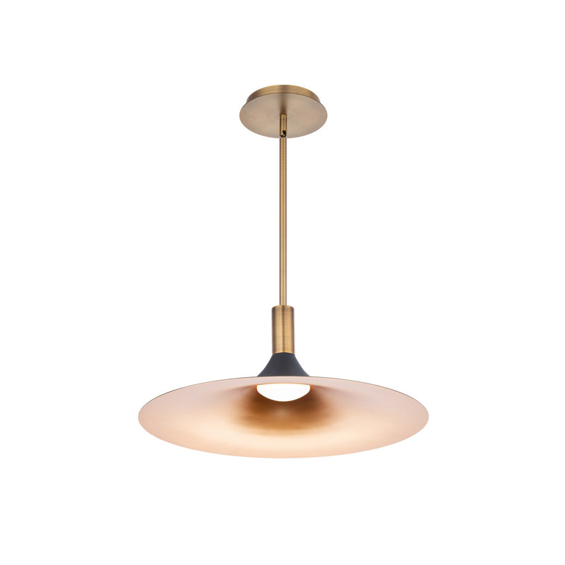 Transitional 18" LED Pendant in Black, Gold, and Aged Brass with Etched Acrylic Shade