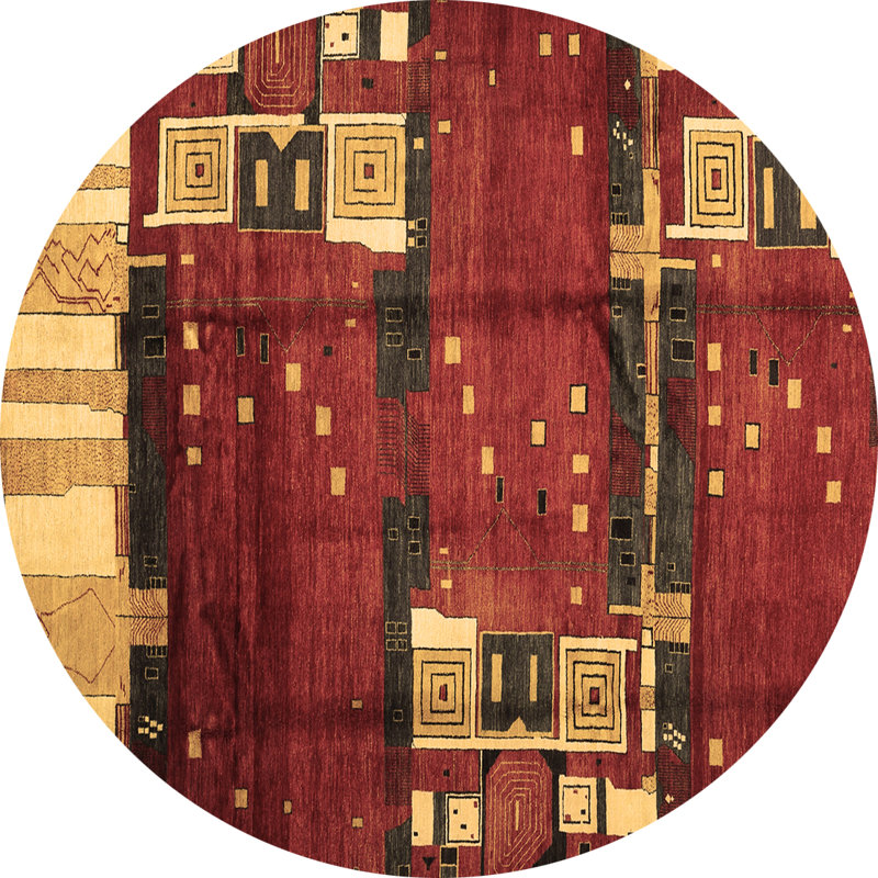 Tapis oriental tissé à la machine Planell en beige / rouge / vert, Rond 5 pi