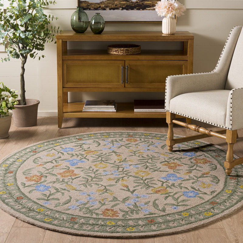 Martha Stewart 3856 Hand Tufted 85% Wool; 15% Cotton Floral Rug, Round 6'