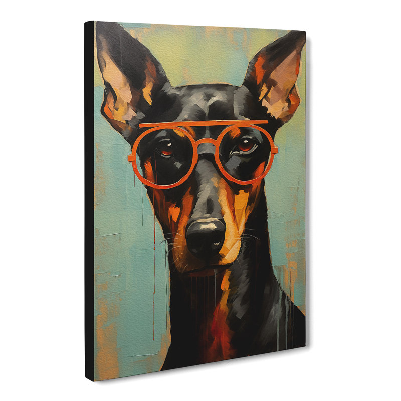 Doberman With Glasses - Print on Canvas, 60cm H x 40cm W x 3cm D