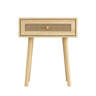 Bohemian End Table, Natural Rattan Drawer Natural Color