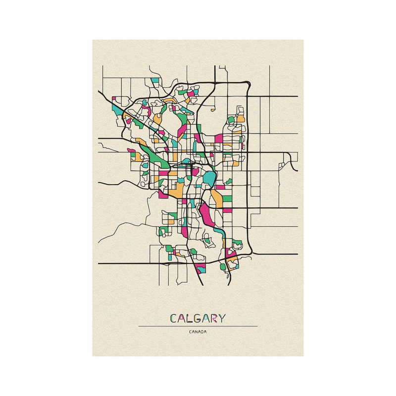 Calgary, Canada Map by Ayse Deniz Akerman - Wrapped Canvas Print