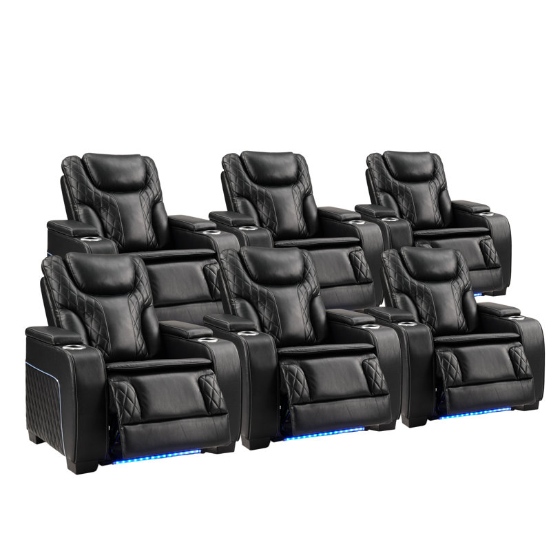 Fauteuil inclinable de 37 po de style cinéma en similicuir avec éclairage à DEL, porte-gobelets et appui-tête réglable (ensemble de 6)