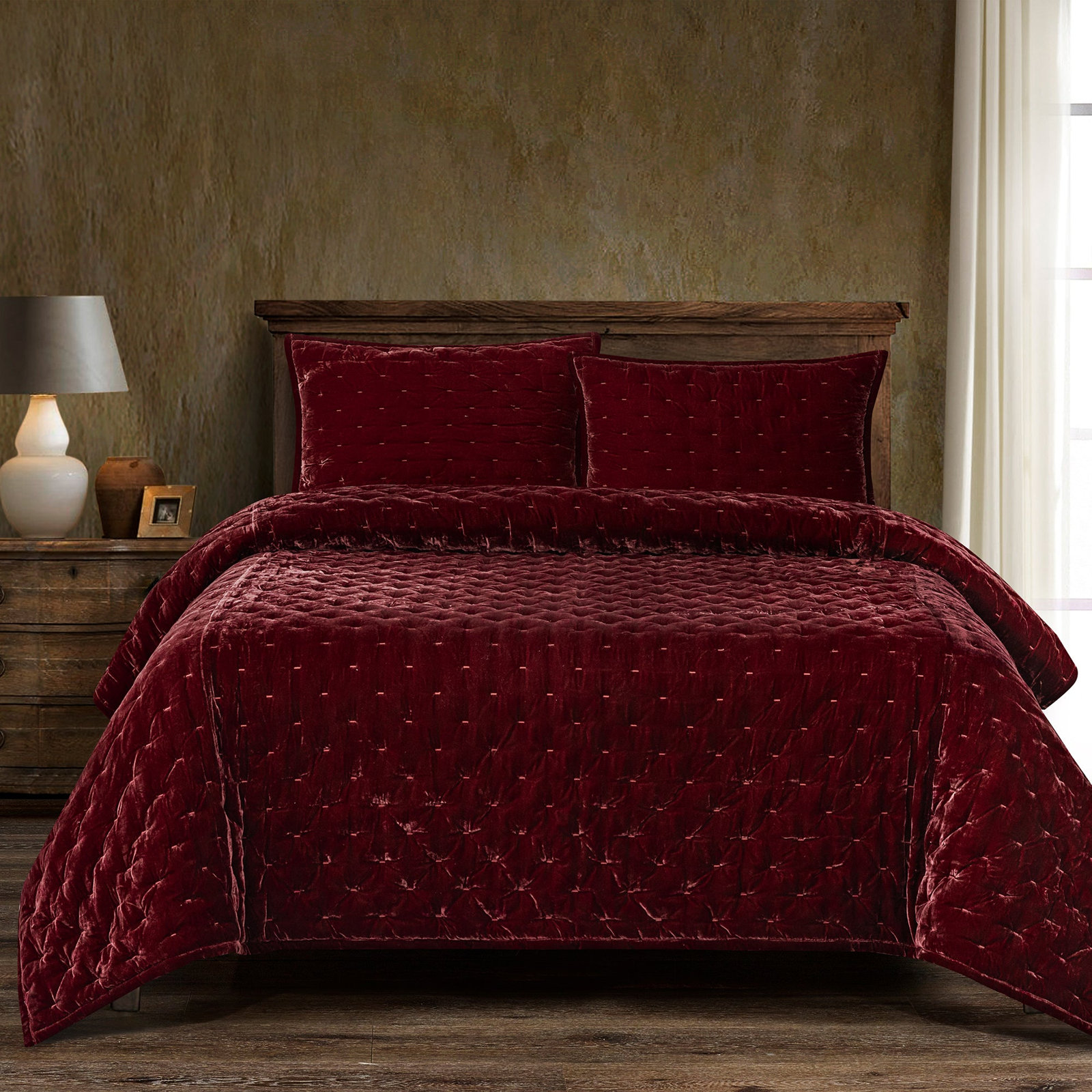 Stella Velvet Quilt Set, Twin Quilt, Black