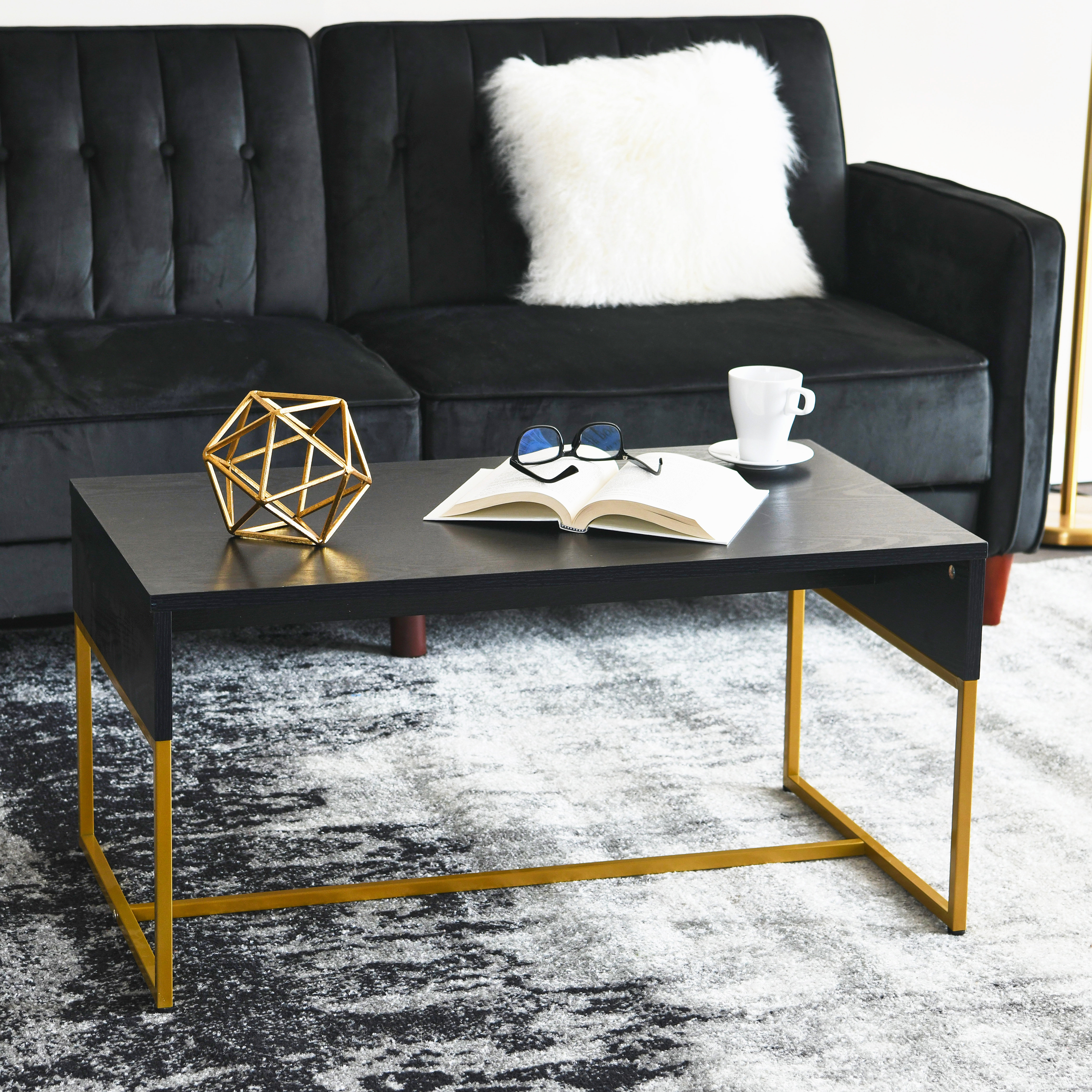 Mercer41 Avak Wrap Rectangular Coffee Table Wood Grain and Metal ...