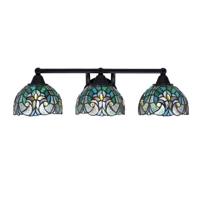 Crocett 3 Light Bath Bar Shown In Matte Black Finish With 7" Cypress Art Glass, Green/Blue