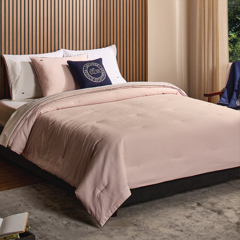 Ensemble d'édredon en coton rose 2 pièces Lacie, Édredon simple et 1 taie décorative, Cravate rose