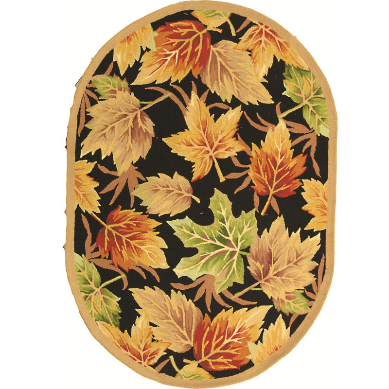 Tapis noir / doré en laine touffeté à la main Kinchen, Ovale 4 pi 6 po x 6 pi 6 po
