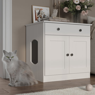 Palace Imports 100% Solid Wood Haajarah 2-Door Cat Litter Enclosure with 2-Drawers