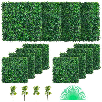 Artificial Boxwood Hedge Wall Panel - 20" x 20", PE/Plastic, 12 Pack, Green, UV Resistant