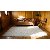Decorative Light Faded Ivory Color Antique Indian Tribal Floral Design Cotton Agra Rug