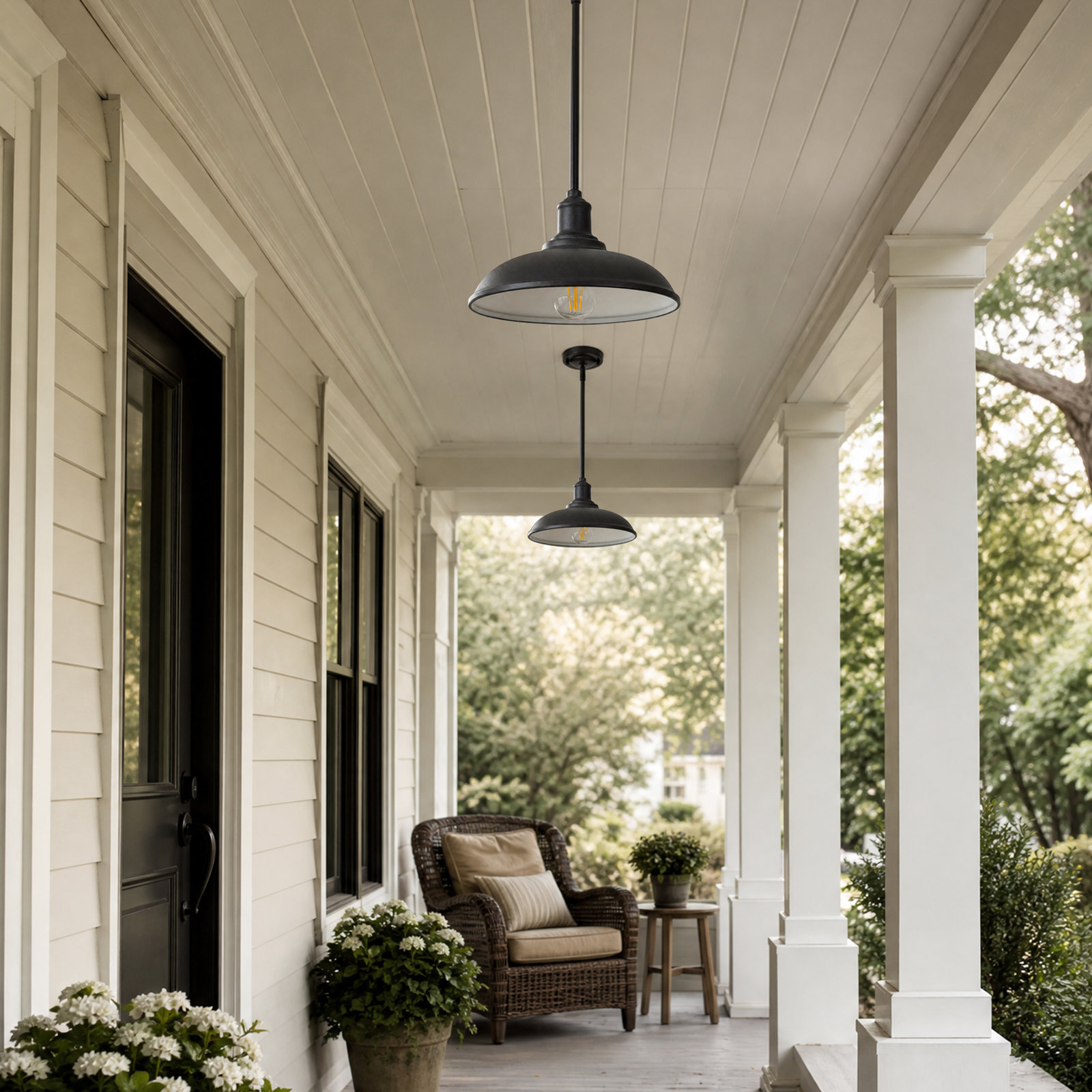 Florence Outdoor Hanging Light, Black, Black